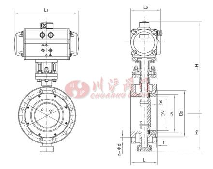 气动法兰调节蝶阀结构图