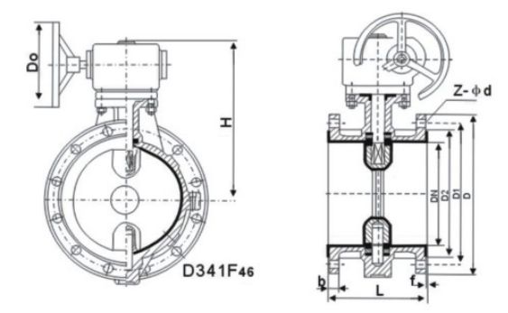 法兰式衬F46蝶阀结构图