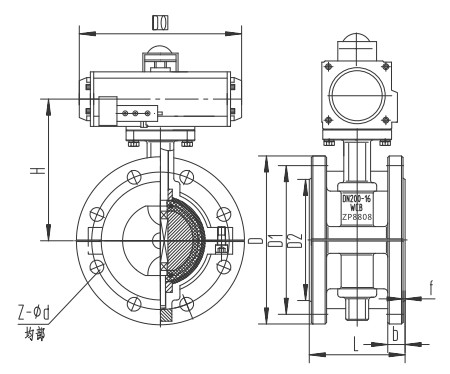 气动衬氟法兰蝶阀结构图