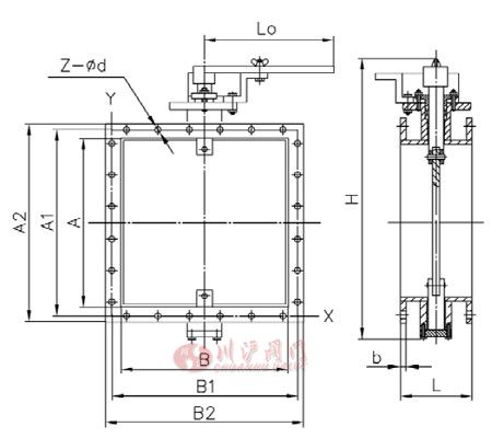 矩形通风蝶阀结构图
